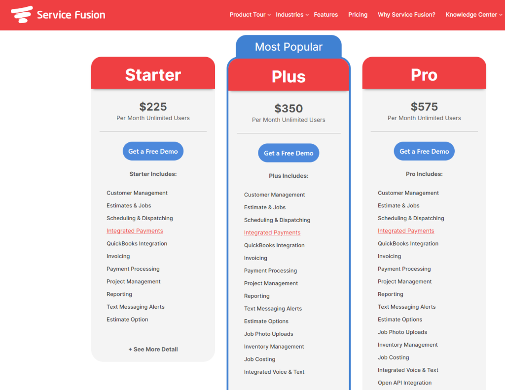 Service Fusion pricing